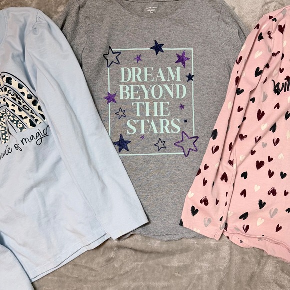 Kids Long Sleeve T Shirts Lot 3 Rainbow Stars Hearts Graphic Tops - Picture 3 of 9